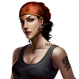 Helina — boss character portrait: a tattooed fighter in an orange bandana